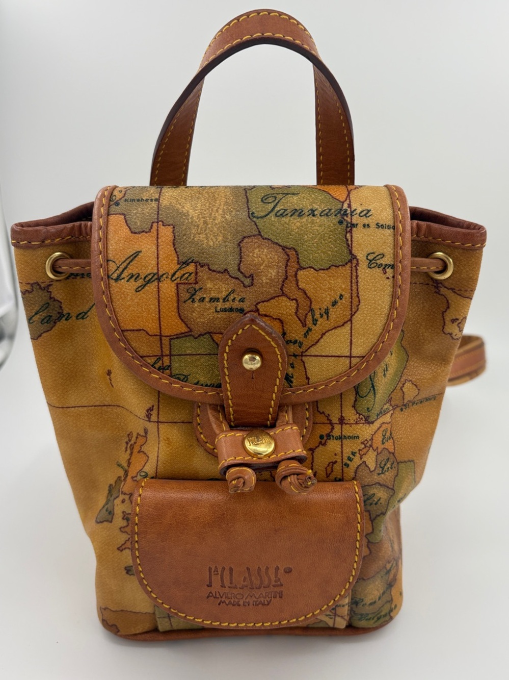 Alviero Martini Map-Print Mini Backpack in Tan and Brown
